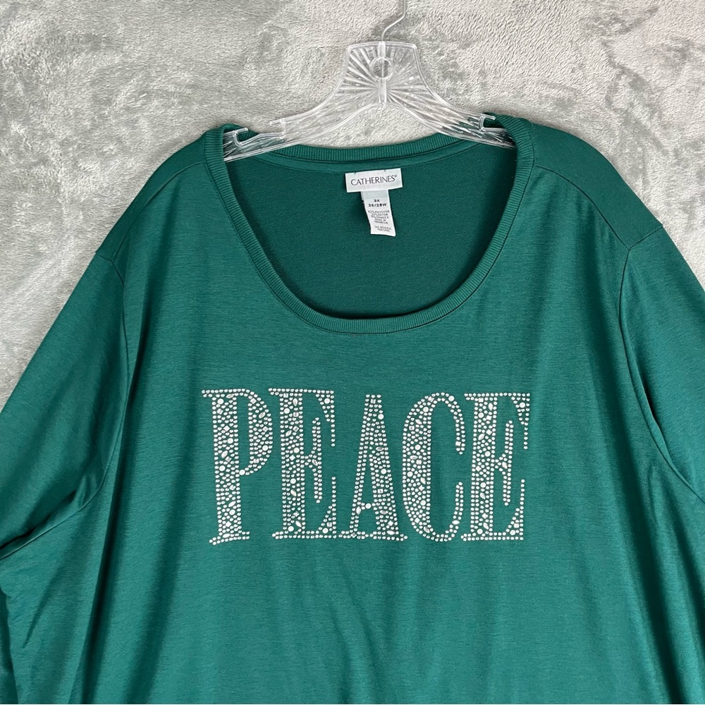 Catherines NWT Peace Rhinestone Graphic‎ Long Sleeve Tunic Tee TShirt 3X Holiday - Picture 2 of 11